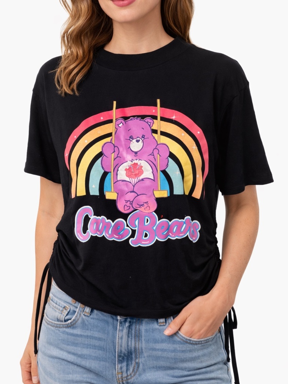 Care Bears Black Graphic Tee with Purple Bear & Rainbow